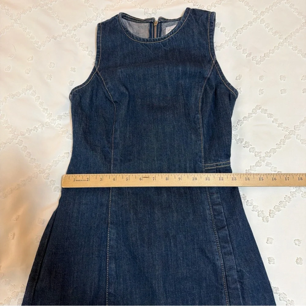 Zara Tank Denim Dress Women’s XS Dark Blue Wash Scoop Neck Zip Back Mini Fitted - Picture 5 of 9